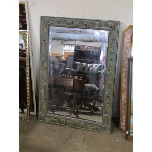 672 - GREEN FLORAL WOOD FRAMED MIRROR