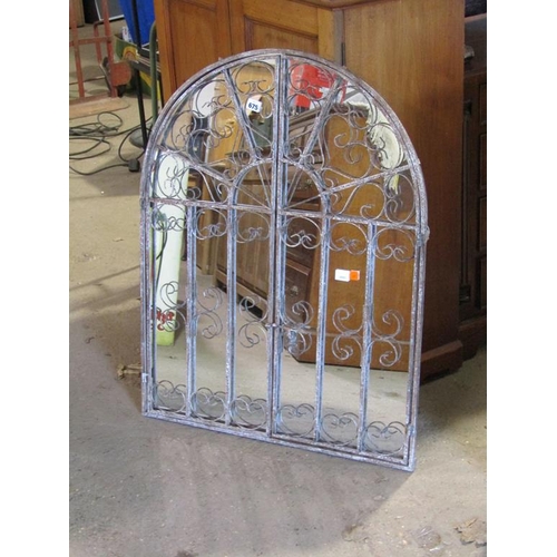 675 - METAL FRAMED GARDEN ARCHED SHUTTER MIRROR