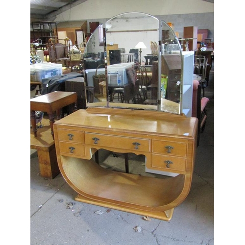 711 - BIRDS EYE MAPLE VENEERED ART DECO STYLE DRESSING TABLE AND MIRRORS