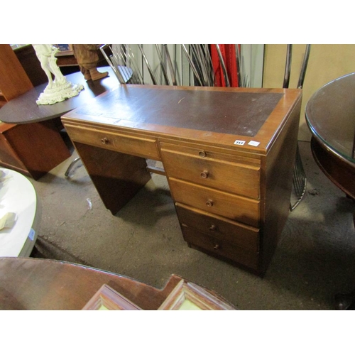 717 - WALNUT VENEERED LEATHER TOP SINGLE PEDESTAL DESK