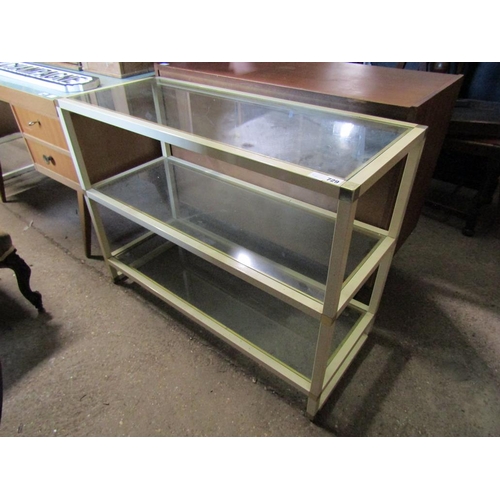 729 - GLASS TOP METAL FRAMED THREE TIER SIDE TABLE