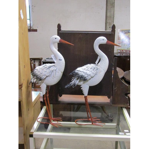 759 - PAIR OF METAL WHITE CRANES