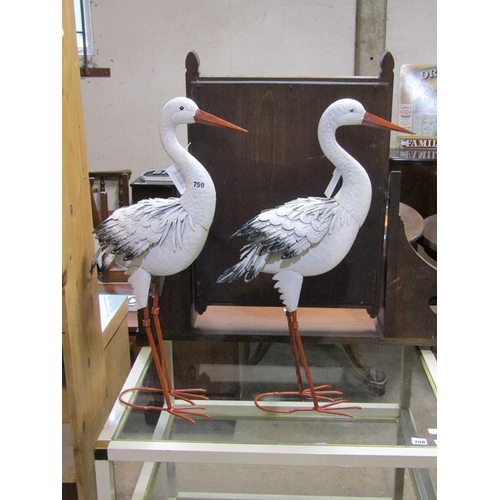 759 - PAIR OF METAL WHITE CRANES