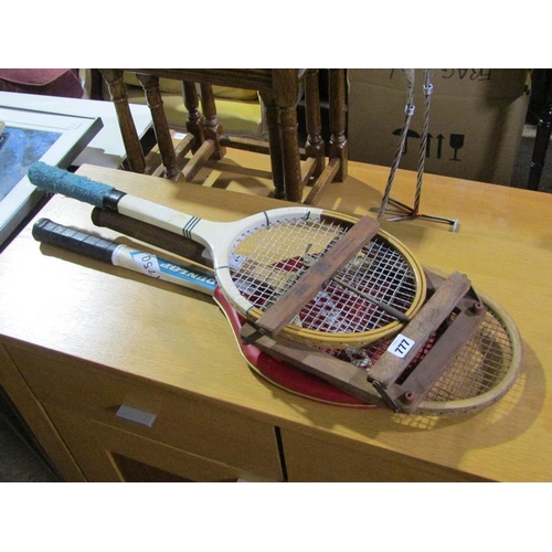 777 - THREE VINTAGE TENNIS RACKETS