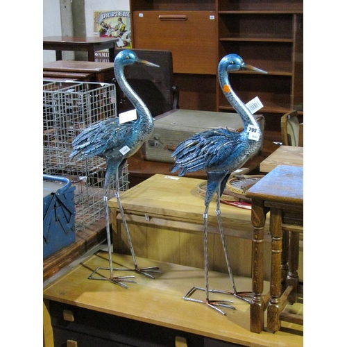 795 - PAIR OF METAL BLUE CRANES