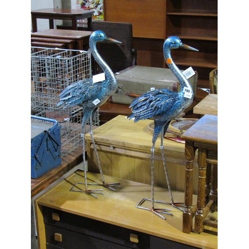 795 - PAIR OF METAL BLUE CRANES