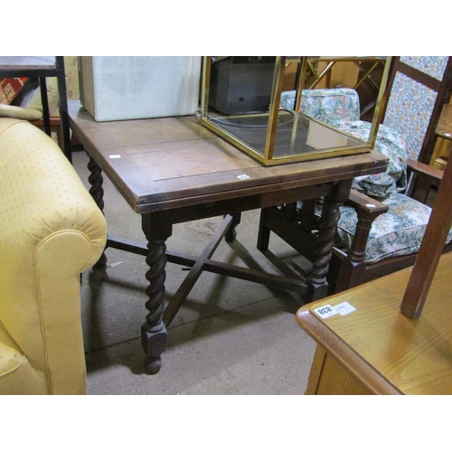 852 - 1930'S OAK BARLEY TWIST DRAWLEAF TABLE