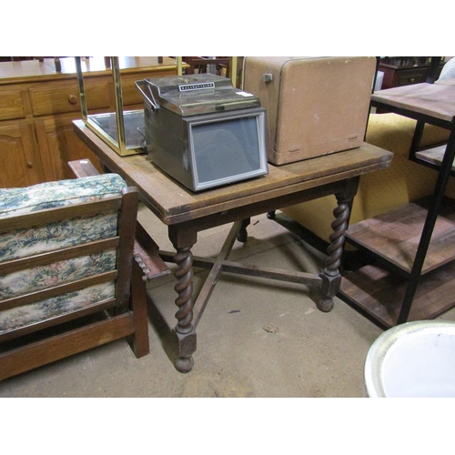 852 - 1930'S OAK BARLEY TWIST DRAWLEAF TABLE