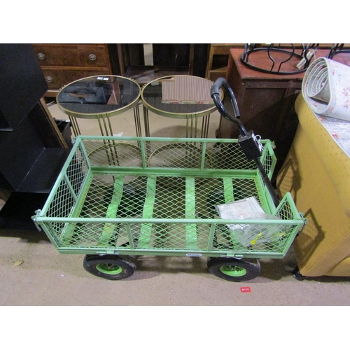 855 - GREEN PULL ALONG FOUR WHEEL CART