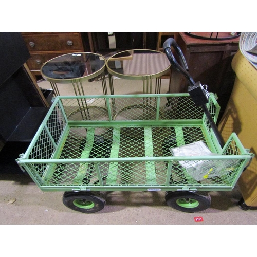 855 - GREEN PULL ALONG FOUR WHEEL CART