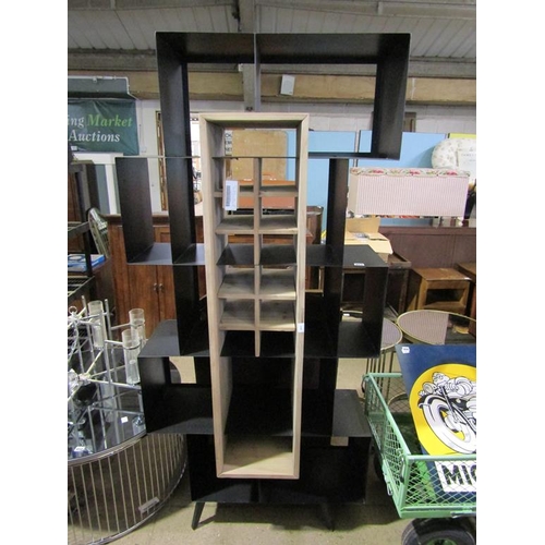 857 - IRON AND WOOD SHELF UNIT WITH WINE RACK