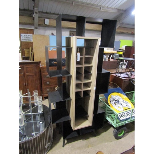 857 - IRON AND WOOD SHELF UNIT WITH WINE RACK