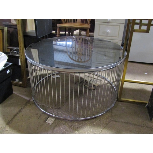 858 - MIRROR TOP CHROME FRAMED CIRCULAR COFFEE TABLE