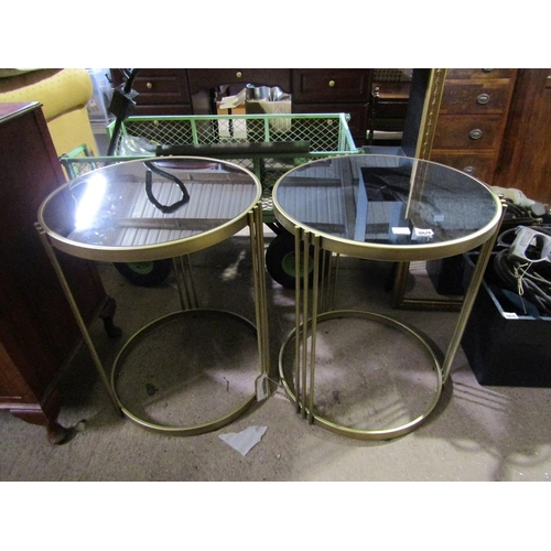 869 - PAIR OF METAL FRAMED MIRROR TOPPED OCCASIONAL TABLES