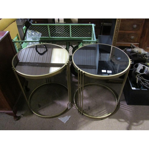 869 - PAIR OF METAL FRAMED MIRROR TOPPED OCCASIONAL TABLES