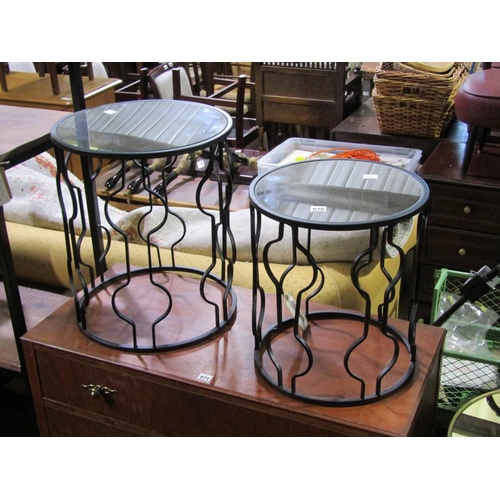 870 - PAIR OF METAL FRAMED MIRRORED TOPPED OCCASIONAL TABLES