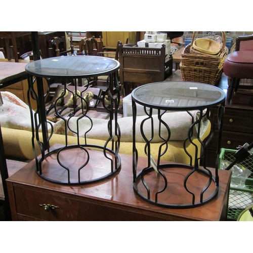 870 - PAIR OF METAL FRAMED MIRRORED TOPPED OCCASIONAL TABLES