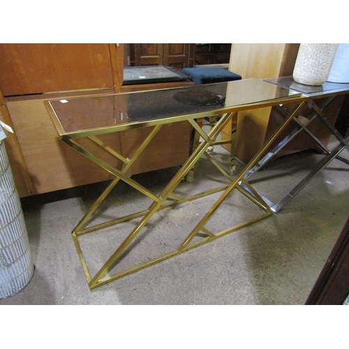 879 - METAL FRAMED MIRRORED TOP CONSOLE TABLE