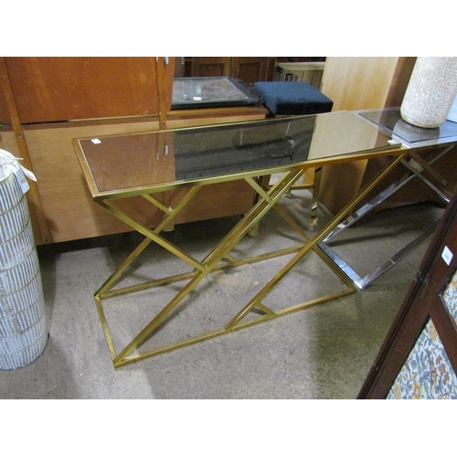 879 - METAL FRAMED MIRRORED TOP CONSOLE TABLE