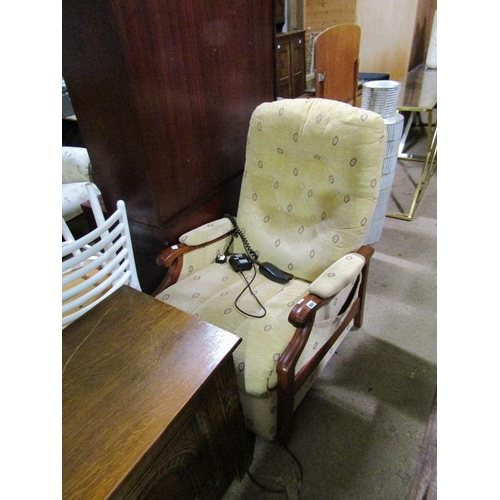 881 - WOODEN FRAMED UPHOLSTERED ELECTRIC RECLINING AND RAISING CHAIR