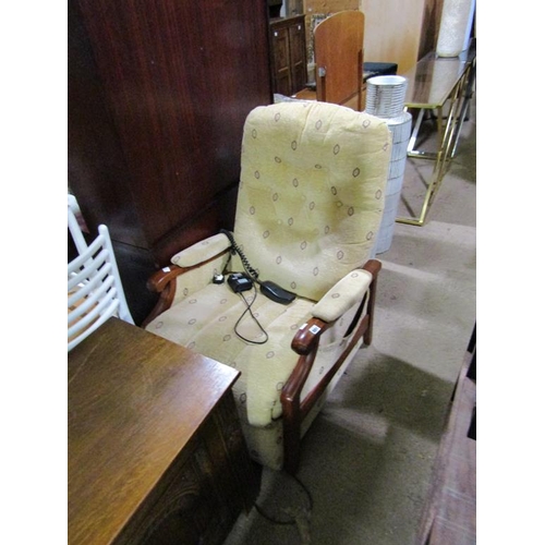 881 - WOODEN FRAMED UPHOLSTERED ELECTRIC RECLINING AND RAISING CHAIR