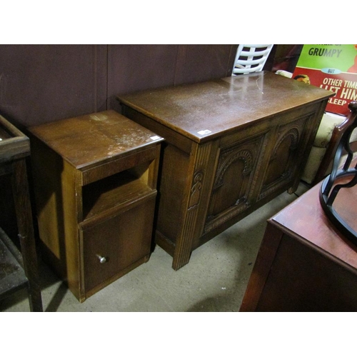 883 - OLD CHARM OAK COFFER AND BEDSIDE CABINET