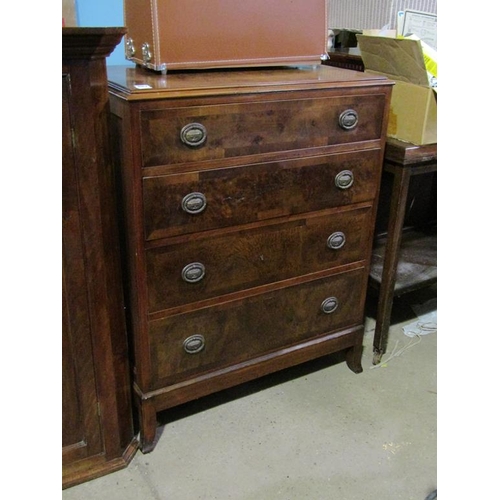 887 - BURR WALNUT VENEERED CHEST OF FOUR DRAWERS