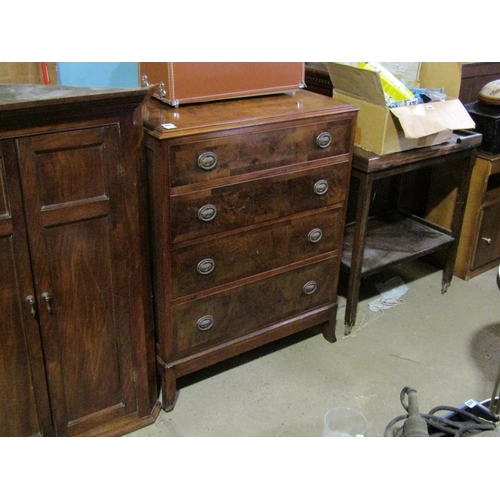 887 - BURR WALNUT VENEERED CHEST OF FOUR DRAWERS