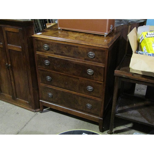 887 - BURR WALNUT VENEERED CHEST OF FOUR DRAWERS