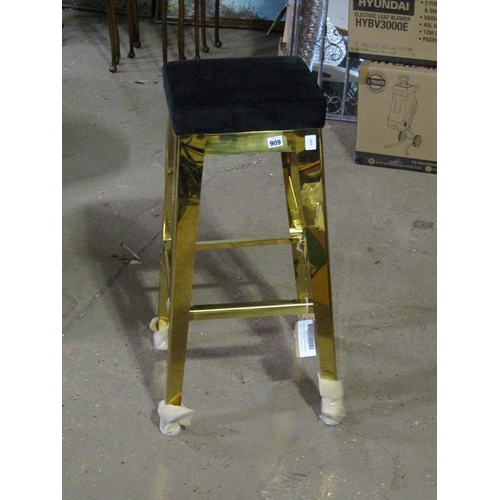 909 - BLACK VELVET UPHOLSTERED BAR STOOL