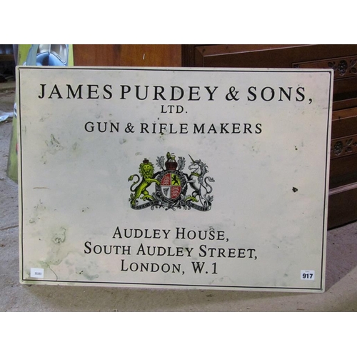 917 - REPRO JAMES PURDEY & SONS TIN SIGN