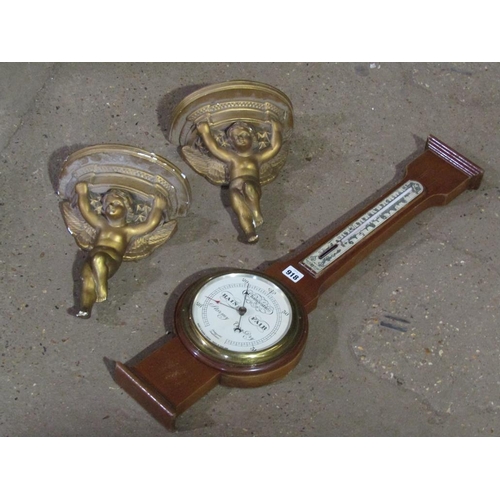 918 - BAROMETER, PAIR OF CHERUB WALL BRACKETS