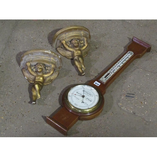 918 - BAROMETER, PAIR OF CHERUB WALL BRACKETS