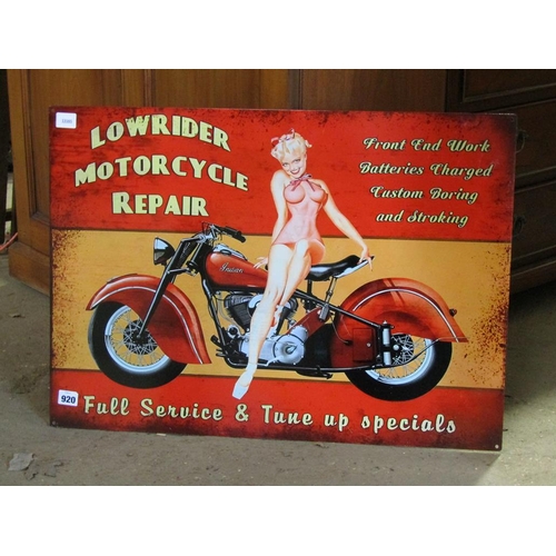 920 - REPRO LOW RIDER MOTORCYCLE REPAIR TIN SIGN