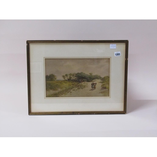 1203 - IN THE MANNER OF DAVID COX 1845 - TWO FAGGOT GATHERERS RETURNING HOME, SIGNED AND DATED WATERCOLOUR,... 