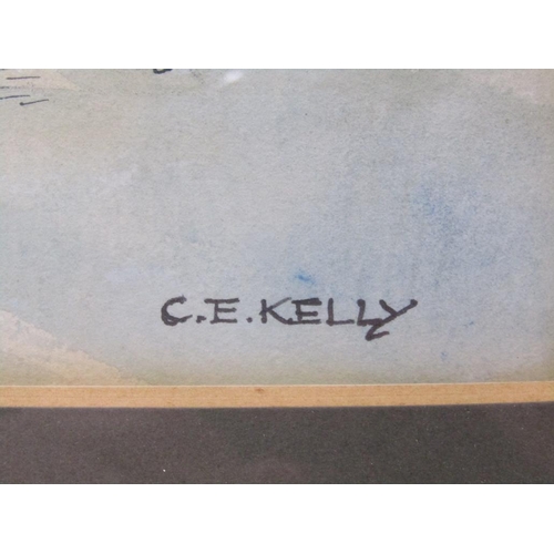 1206 - C.E.KELLY - THE DIARIST, SIGNED WATERCOLOUR, F/G, 26CM X 37CM