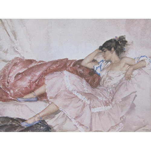 1210 - WILLIAM RUSSELL FLINT PRINTS - BEACH SCENE, 20CM X 34CM & TWO OF LADIES RECLINING, 10CM X 14CM, F/G