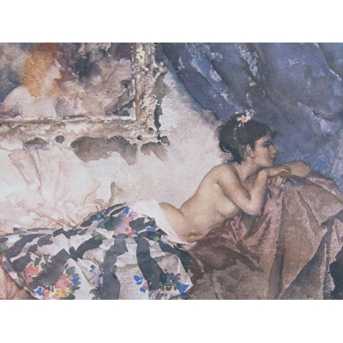 1210 - WILLIAM RUSSELL FLINT PRINTS - BEACH SCENE, 20CM X 34CM & TWO OF LADIES RECLINING, 10CM X 14CM, F/G