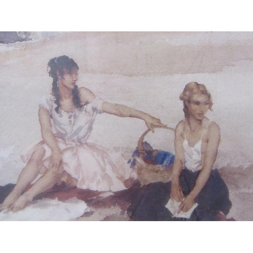 1210 - WILLIAM RUSSELL FLINT PRINTS - BEACH SCENE, 20CM X 34CM & TWO OF LADIES RECLINING, 10CM X 14CM, F/G