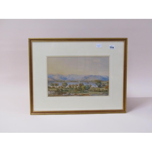 1219 - W.T. LONGMIRE -  EUROPEAN LAKE SURROUNDED BY MOUNTAINS, SIGNED WATERCOLOUR, F/G, 24CM X 36CM