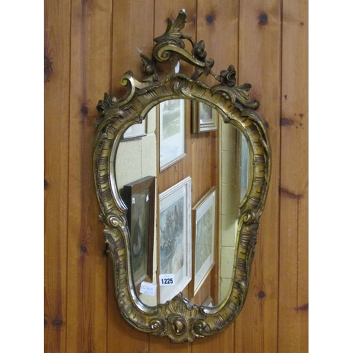 1225 - GILT WOOD AND STUCCO WALL MIRROR, 68CM X 36CM