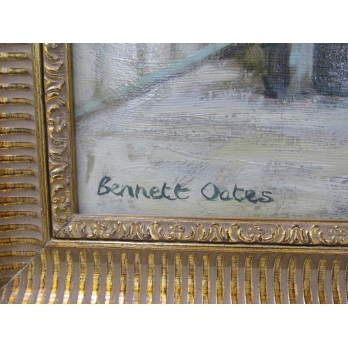 1229 - BENNETT OATES - RIVER BRIDGE, SIGNED OIL ON BOARD, FRAMED, 60CMX 80CM