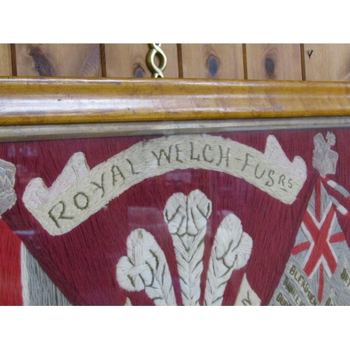 1233 - NEEDLEWORK COMMEMORATIVE PANEL - ROYAL WELCH FUSILIERS, F/G, 63CM X 89CM