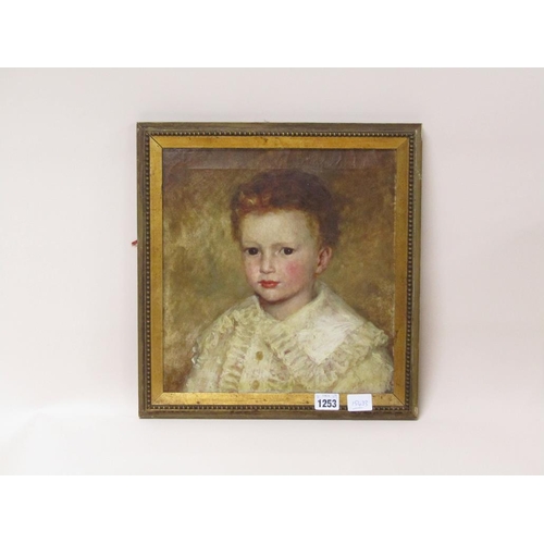 1253 - LATE 19C PORTRAIT OF A CHILD, OIL ON CANVAS, FRAMED, 31CM X 29CM