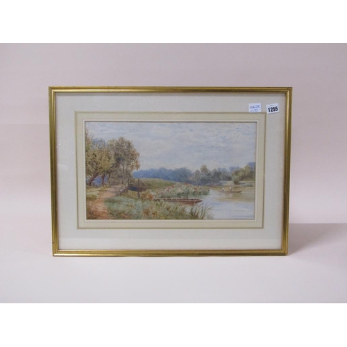 1255 - JOHN HEATON - TWO FISHERMAN IN A PUNT ON THE RIVER, SIGNED WATERCOLOUR, F/G, 25CM X 43CM