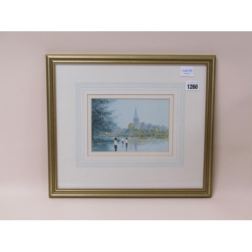 1260 - MICHAEL LEEDHAM - MARLOW ON THAMES, WATERCOLOUR, F/G, 12CM X 18CM