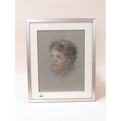 1264 - PORTRAIT OF A YOUNG BOY, CHALK DRAWING, F/G, 39CM X 28CM