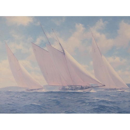 1268 - J STEVEN DEWS - SAILING YACHT RACING, SIGNED COLOURED PRINT, F/G, 53CM X 73CM