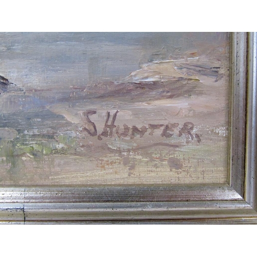 1272 - S. HUNTER - RIVER IN HIGHLANDS, SIGNED OIL ON PANEL, FRAMED, 40CM X 50CM