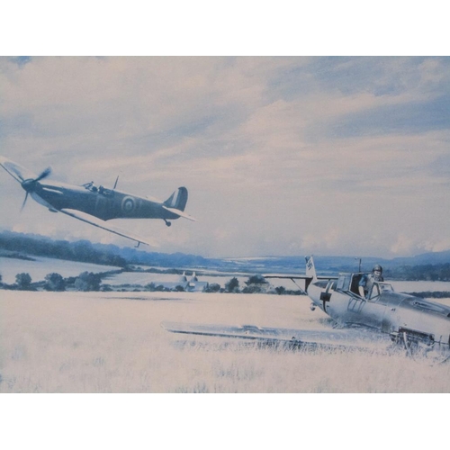 1279 - TWO WW2 MILITARY COLOURED PRINTS - THE CHASE & VICTORY OVER KENT, BOTH BY JEFFREY NUTKINS, F/G, 40CM... 